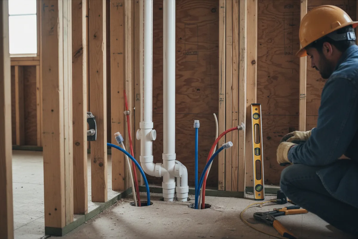 Drain and supply rough-in during Sump Pump Repair in Rock Island